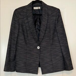 Tahari Tweed Blazer Jacket 16 Blue White Lined Career Tailored Professional
